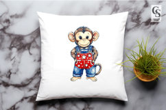 Cute Monkey Patriotic Overalls Watercolor Clipart PNG Product Image 2