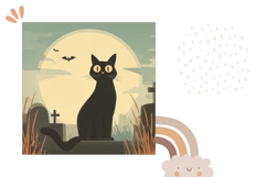 Cartoon Halloween Pillow Design, Black Cat Pillow Template Product Image 2