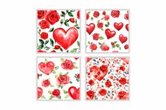 Watercolor Red Heart and Rose Digital Paper Product Image 2