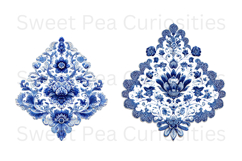 Blue Toile, Ephemera, PNG, Clipart, Junk Journal, flowers Product Image 2