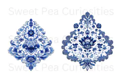 Blue Toile, Ephemera, PNG, Clipart, Junk Journal, flowers Product Image 2