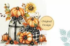 Watercolor Pumpkins Pillow PNG, Sunflowers Pillow Template Product Image 2