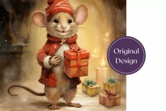 Watercolor Christmas Tumbler Design, Pretty Christmas Mouse Product Image 2