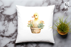 Duckling Flower Pot Watercolor Clipart Sublimation PNG Product Image 3