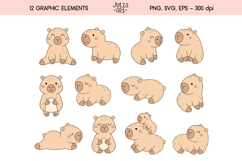 Kawaii Capybara Clipart Set, Cute Capybara Png, Animal Svg Product Image 2
