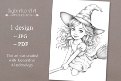 Halloween coloring page for adults. Coloring book witch Product Image 1