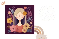 Cartoon Flowers Pillow Design, Girl Pillow Sublimation Product Image 2