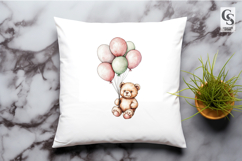 Watercolor Teddy Bear Balloons Clipart Sublimation PNG Product Image 2