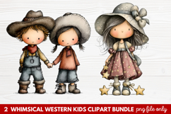 2 Whimsical Western Kids Clipart | Cute Cowboy &amp; Cowgirl PNG Product Image 1