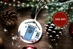 Watercolor Christmas Blue Door Ornament, Winter Ornament Product Image 2
