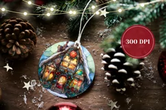 Stained Glass Christmas House Ornament, Christmas Ornament Product Image 2