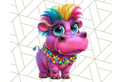 Funky Safari Animals PNG Clipart With Rainbow Hair, Cute Png Product Image 2