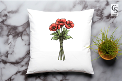 Red Poppy Flower Bouquet Illustration Clipart Sublimation PN Product Image 3