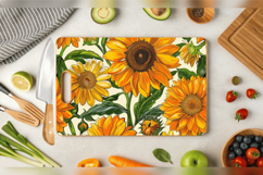Teal &amp; Yellow Flowers Cutting Boards sublimation Designs Product Image 2