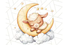 Sleeping Baby Animals PNG, Moon and Stars Nursery Clipart Product Image 2