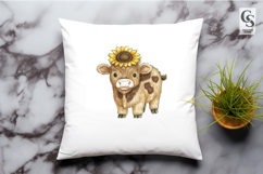 Highland Cow With Sunflower Crown Clipart Sublimation PNG Product Image 2