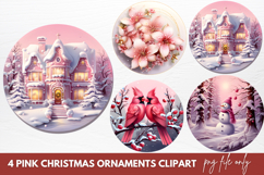 Pink Christmas Ornaments Clipart Sublimation Product Image 1