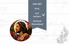 Jesus Round Earrings, Stained Glass Jesus Earrings Template Product Image 2