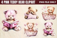 Watercolor Pink Teddy Bear Clipart PNG Product Image 1