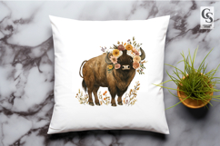 Watercolor Floral Buffalo Illustration Clipart PNG Product Image 3