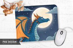 Moonlit Blue Dragon with Orange Wings Mouse Pad PNG Design Product Image 1
