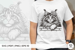 Elegant Floral Cat on Brick Wall Product Image 2