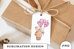 Watercolor Teddy Bear with balloons PNG Product Image 2