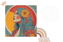 Summer Girl Pillow Design, Hippie Pillow Template Product Image 2