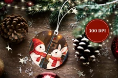 Cartoon Rabbits Ornament, Cute Christmas Round Ornament Product Image 2