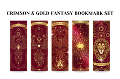 Crimson &amp; Gold Celestial Bookmark Set|Phoenix,Lion,Wolf Product Image 2