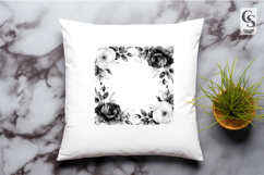 Black White Floral Square Wreath Clipart Sublimation PNG Product Image 3