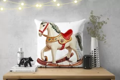 Watercolor Rocking Horse Pillowcase, Christmas Toy Pillow Product Image 2
