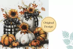 Fall Pumpkins Pillow PNG, Watercolor Sunflowers Pillowcase Product Image 2