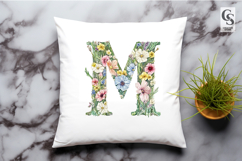 Floral Letter M Watercolor Alphabet Clipart Sublimation PNG Product Image 3