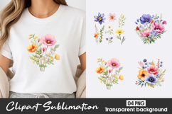 Colorful Watercolor Flowers Clipart PNG Product Image 1
