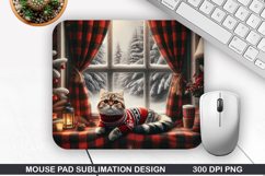 Lounging Cat Mouse Pad Sublimation, Christmas Mouse Pad PNG Product Image 1