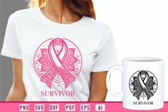 Mandala Pink Cancer Ribbon SVG I Breast Cancer Survivor SVG Product Image 2