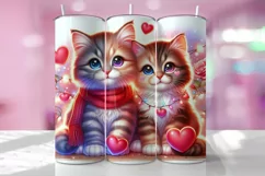 Valentine's Day Kitten Tumbler Wrap Sublimation Design Product Image 1