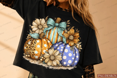 Blue Bow Pumpkin PNG | Leopard Polka Dot Fall Pumpkin Sublim Product Image 1