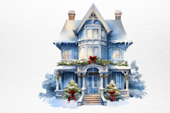 Watercolor Christmas blue Clipart PNG Product Image 2