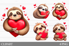 Valentines Sloth Clipart. Valentines Clipart Product Image 1