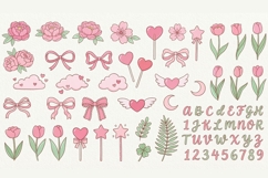 Pink Coquette Clipart Bundle PNG SVG, 37 Floral Bow Heart Product Image 2