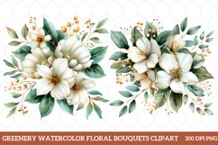 Greenery Watercolor Floral Bouquets Clipart Product Image 1