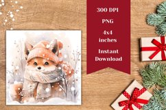 Christmas Coasters, Watercolor Christmas Fox Sublimation Product Image 2