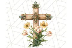 Faith Cross PNG with Flowers, Watercolor Religious Art Print Product Image 2
