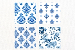French Country Floral Blue Seamless Pattern, Watercolor JPG Product Image 3