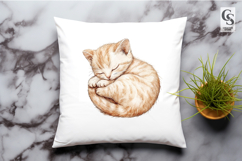 Sleeping Ginger Cat Watercolor Clipart Sublimation PNG Product Image 2