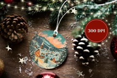 Christmas Village Ornament, Cute Winter Round Ornament Product Image 2
