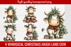 4 Whimsical Christmas Highland Cow Clipart | Cute Festive Product Image 1