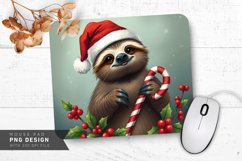 Sloth with Candy Cane and Red Scarf Mouse Pad Sublimation Product Image 1